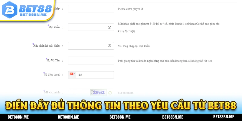 Những thông tin mà bạn cần điền đầy đủ trong quá trinh đăng ký