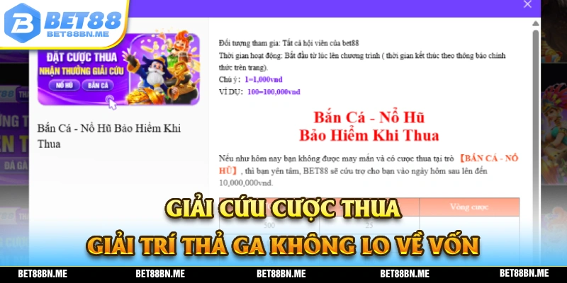 Tham gia cá cược không cần lo về vốn với chương trình giải cứu cược thua tại BET88